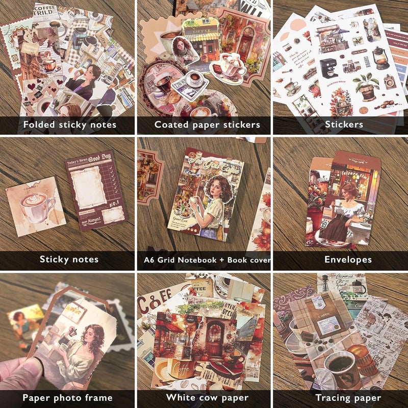 Aromoty Scrapbooking Supplies Kit, Coffee Aesthetic Vintage Scrapbook Kit for Bullet Junk Journal A6 Grid Notebook Stationary Journaling Supplies DIY Craft Birthday Holiday Gifts for Women Kid Teen Girl - Image 4